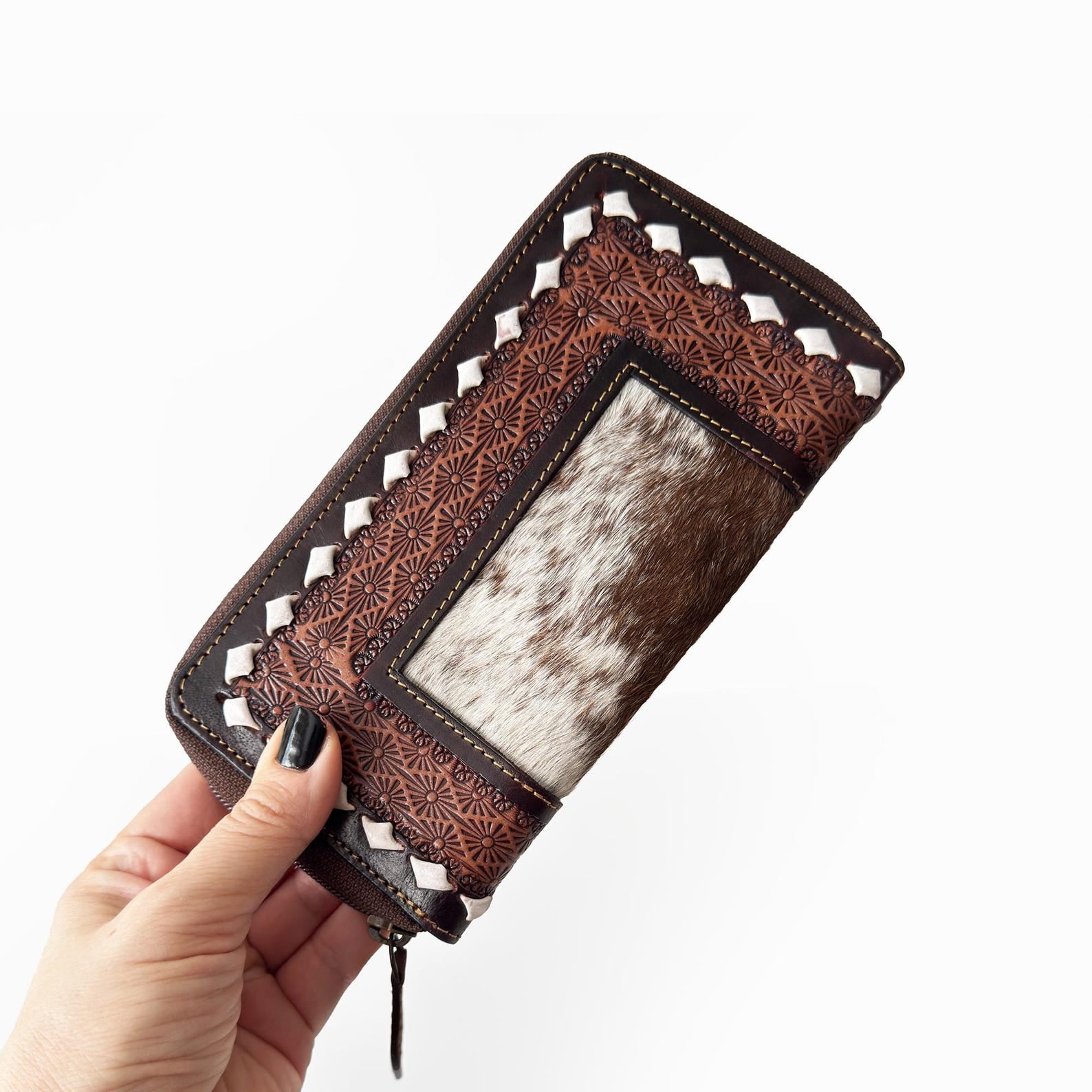 Cowhide and Leather Crossbody Bag with Matching Wallet