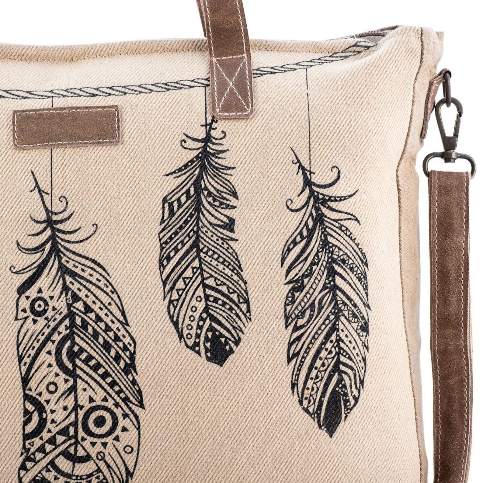 Boho Feather Canvas Tote Bag