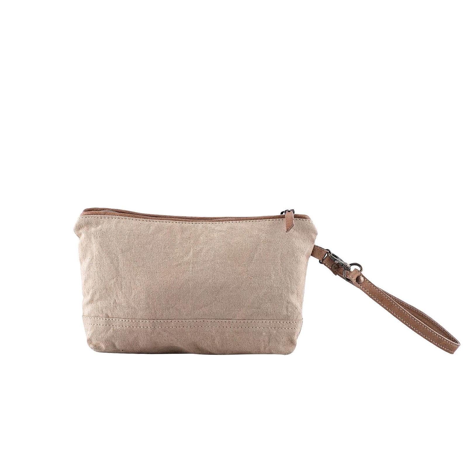 Plaid Canvas and Leather Clutch Bag With Wristlet