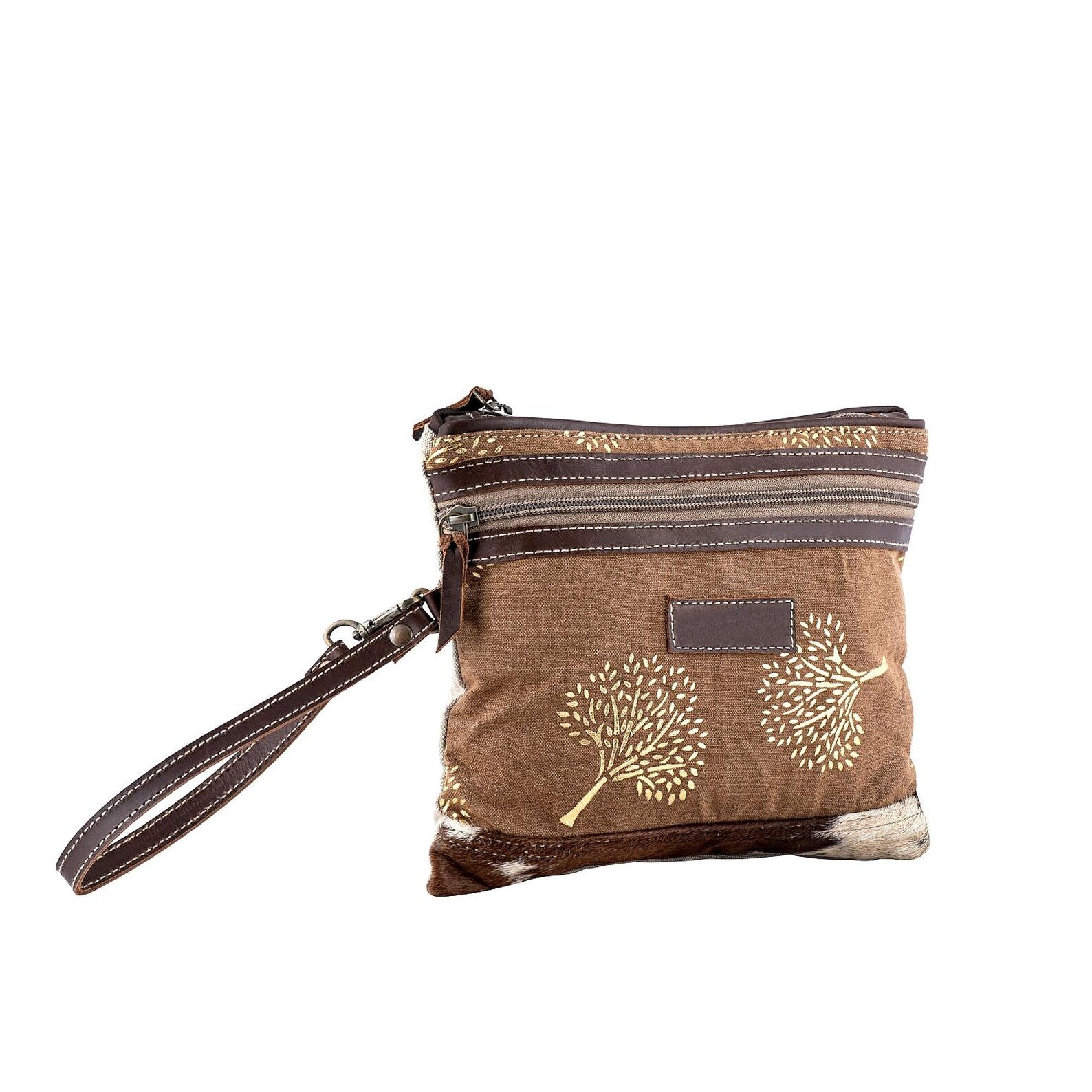Canvas Leather Cowhide Clutch Bag