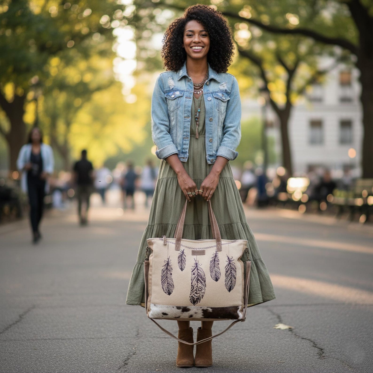 Boho Feather Canvas Tote Bag