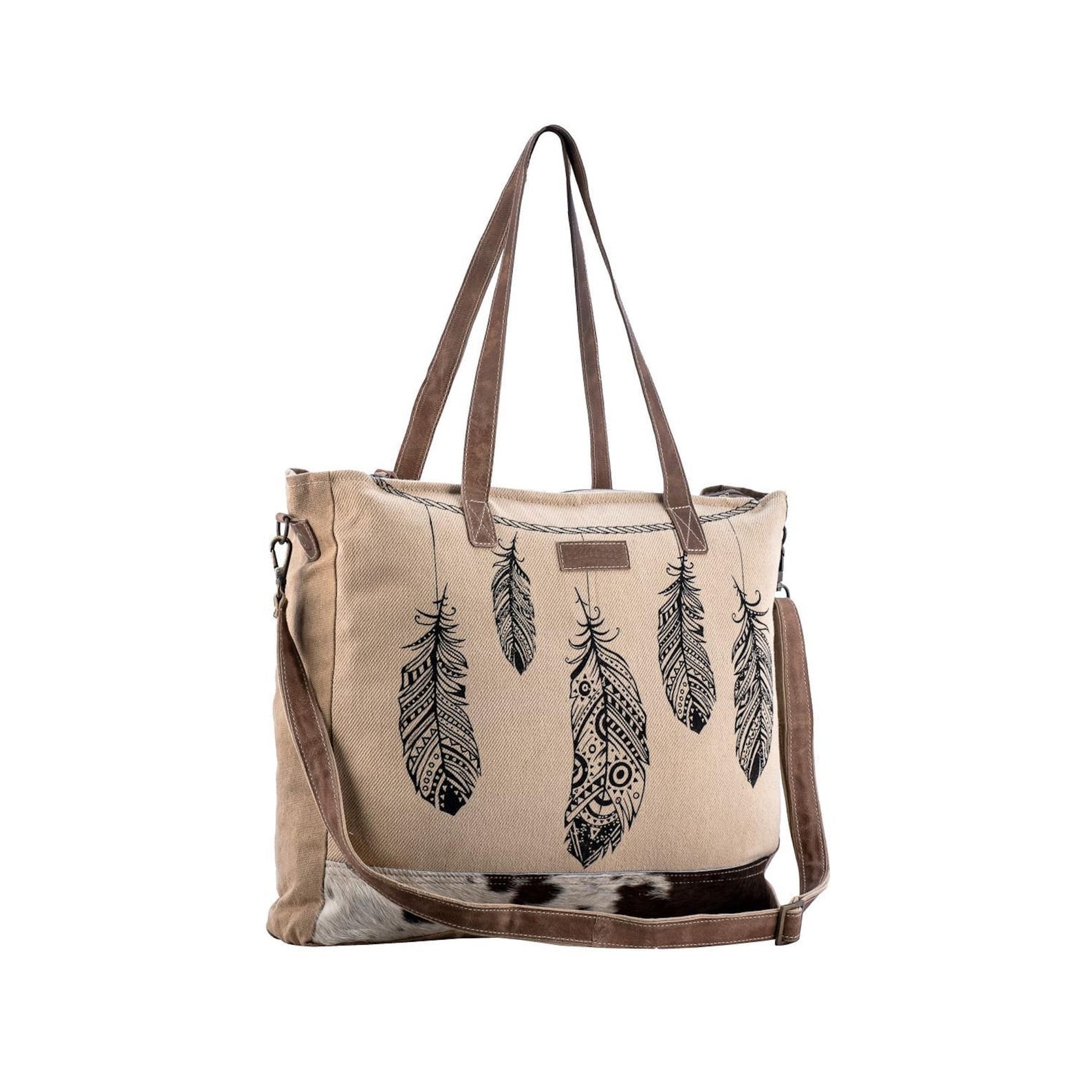 Boho Feather Canvas Tote Bag