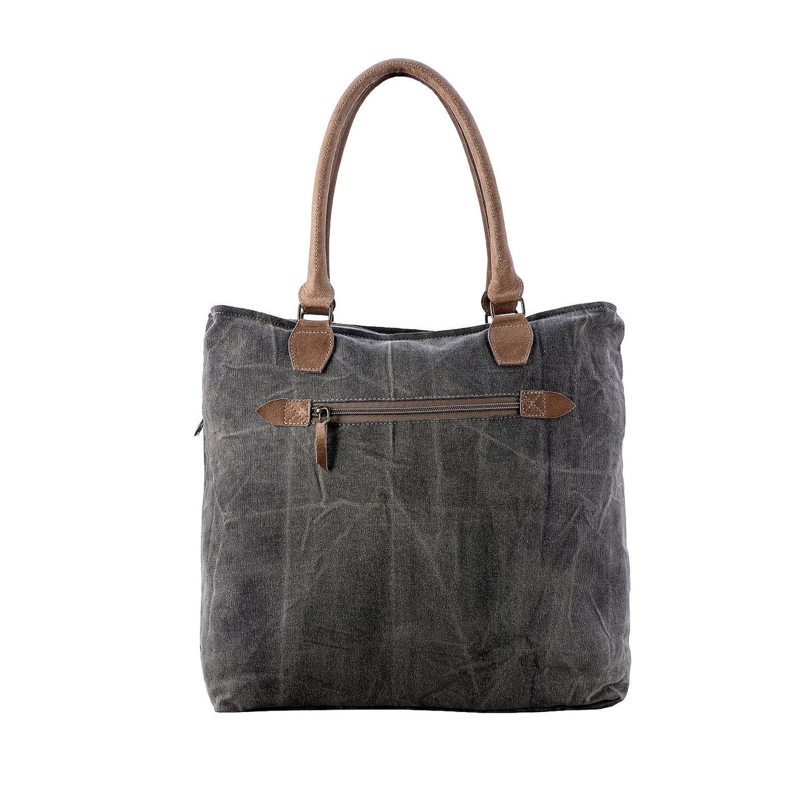 Boho Canvas Tote Bag with Leather and Cowhide Accents