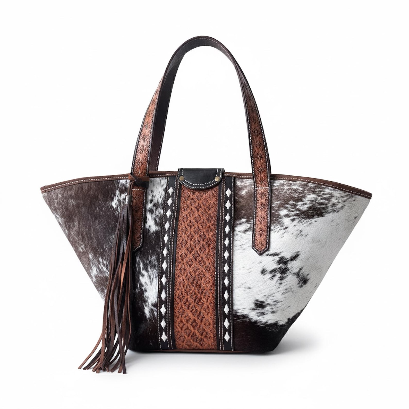 Tooled Leather Tote Bag with Matching Wallet - Western Style Set