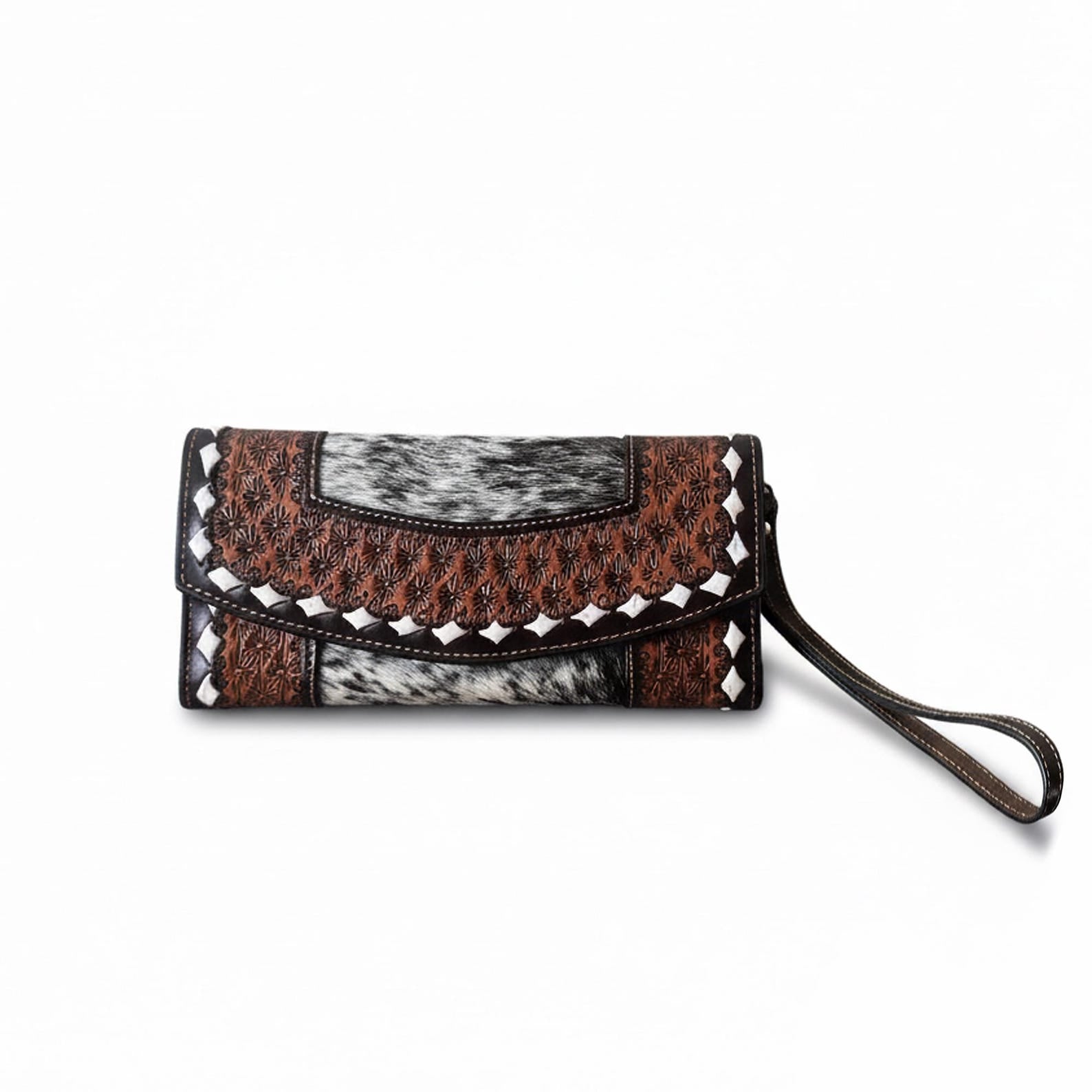 Tooled Leather Tote Bag with Matching Wallet - Western Style Set