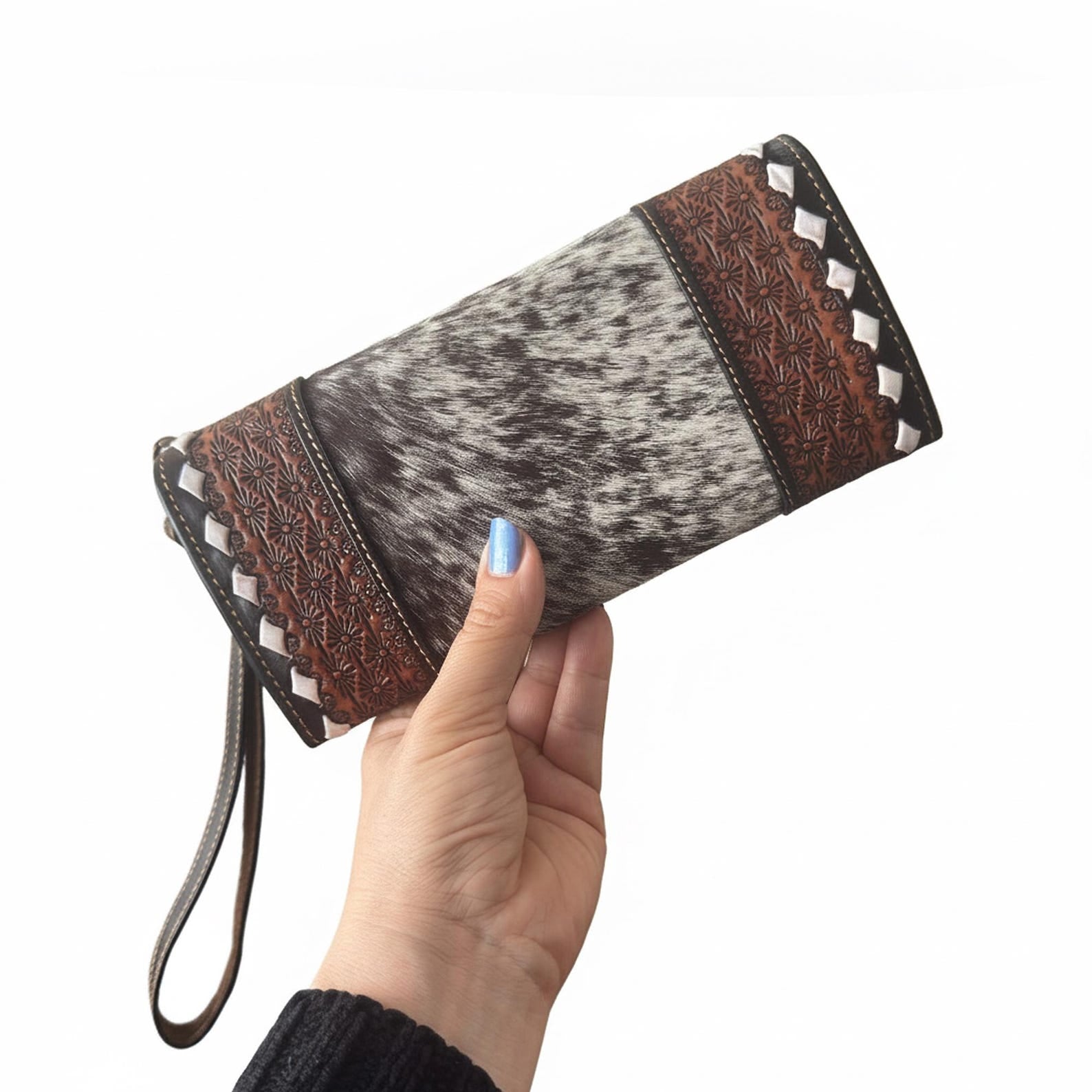 Tooled Leather Tote Bag with Matching Wallet - Western Style Set