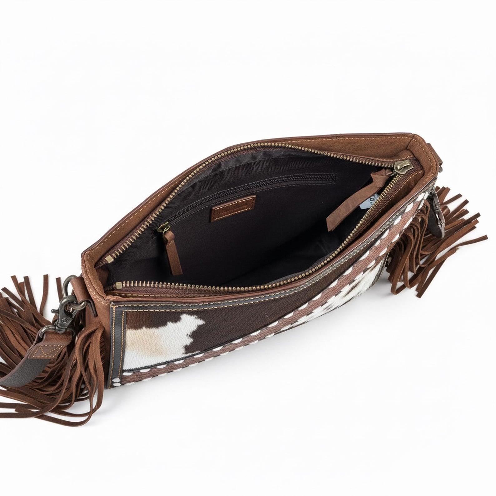Cowhide and Leather Crossbody Bag with Matching Wallet