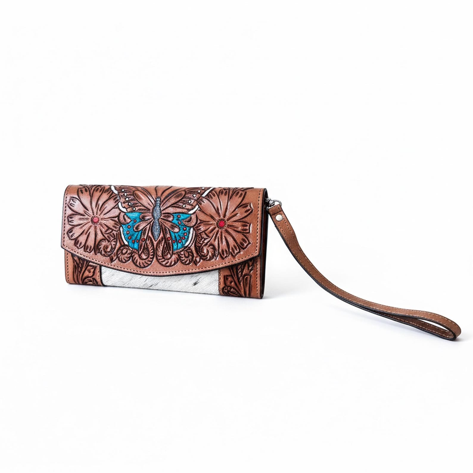 Unique Cowhide Tote Bag and Wallet with Butterfly Design Handmade Leather Set
