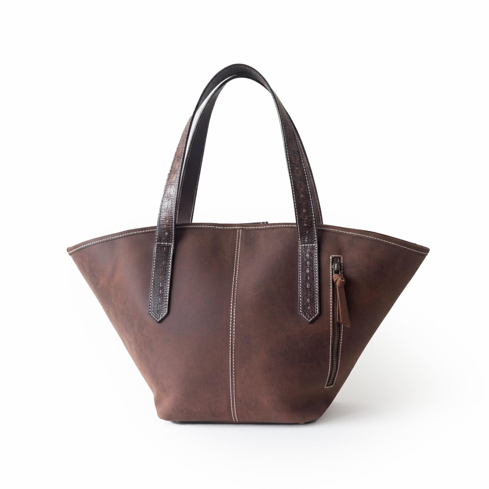 Tooled Leather Tote Bag with Matching Wallet - Western Style Set