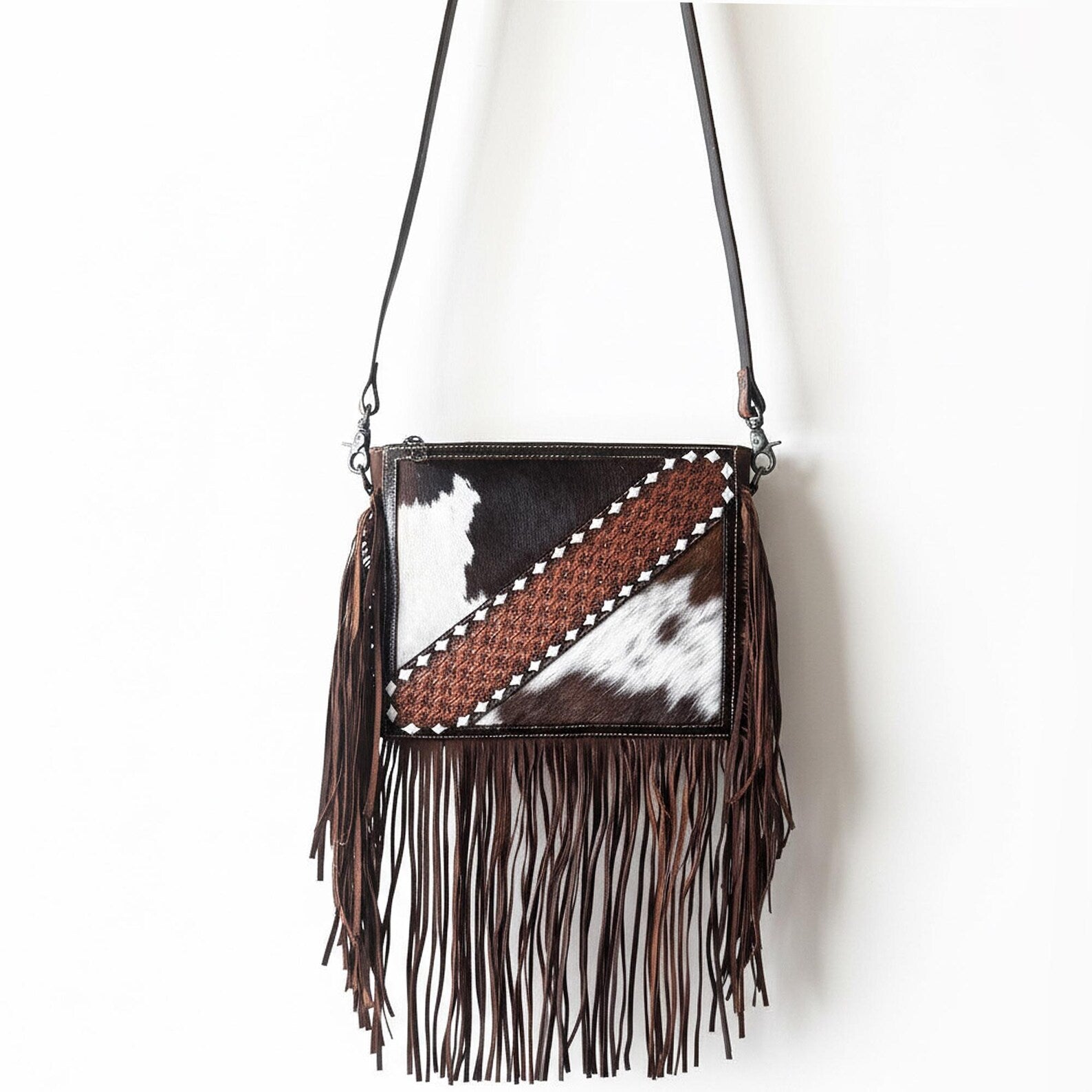 Cowhide and Leather Crossbody Bag with Matching Wallet