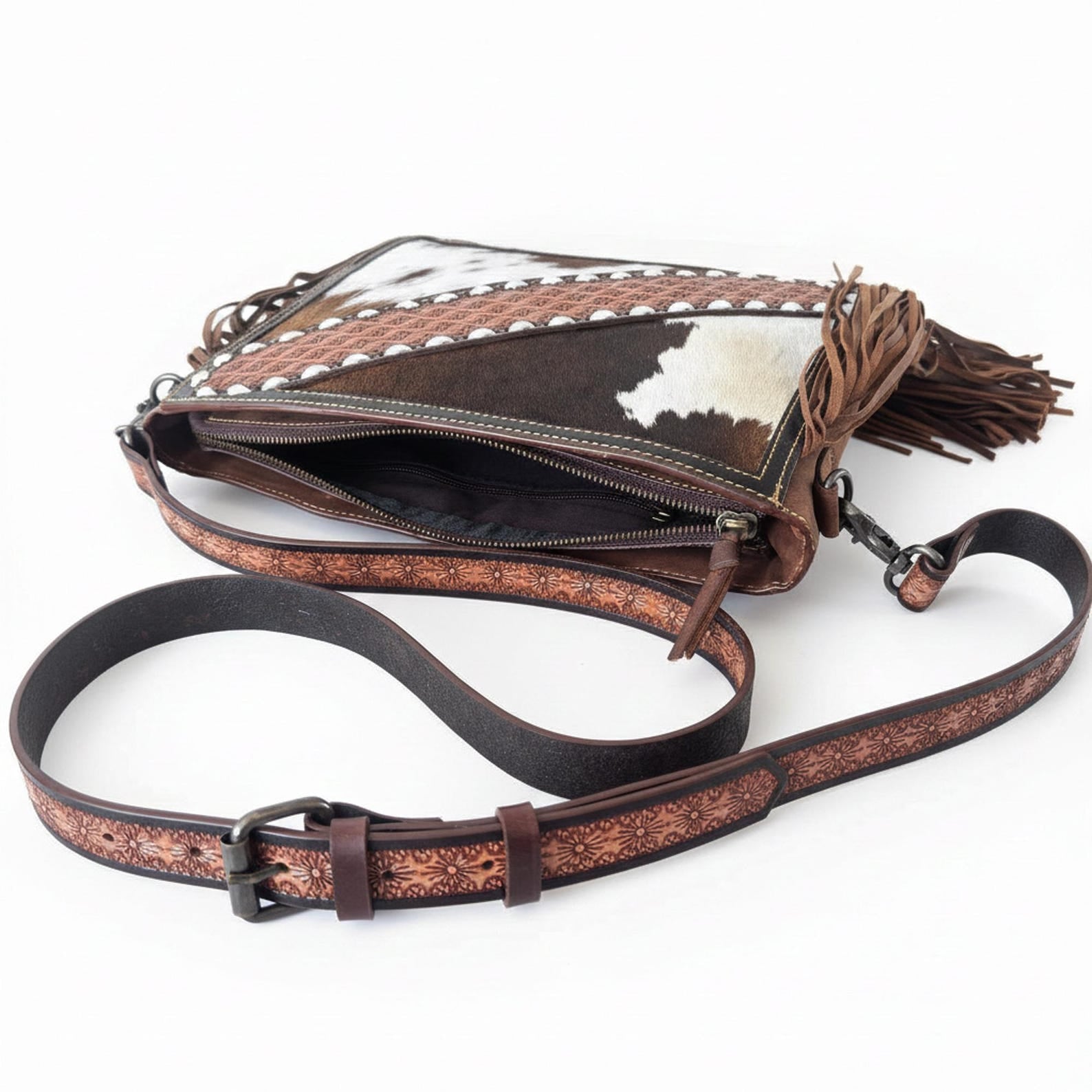 Cowhide and Leather Crossbody Bag with Matching Wallet