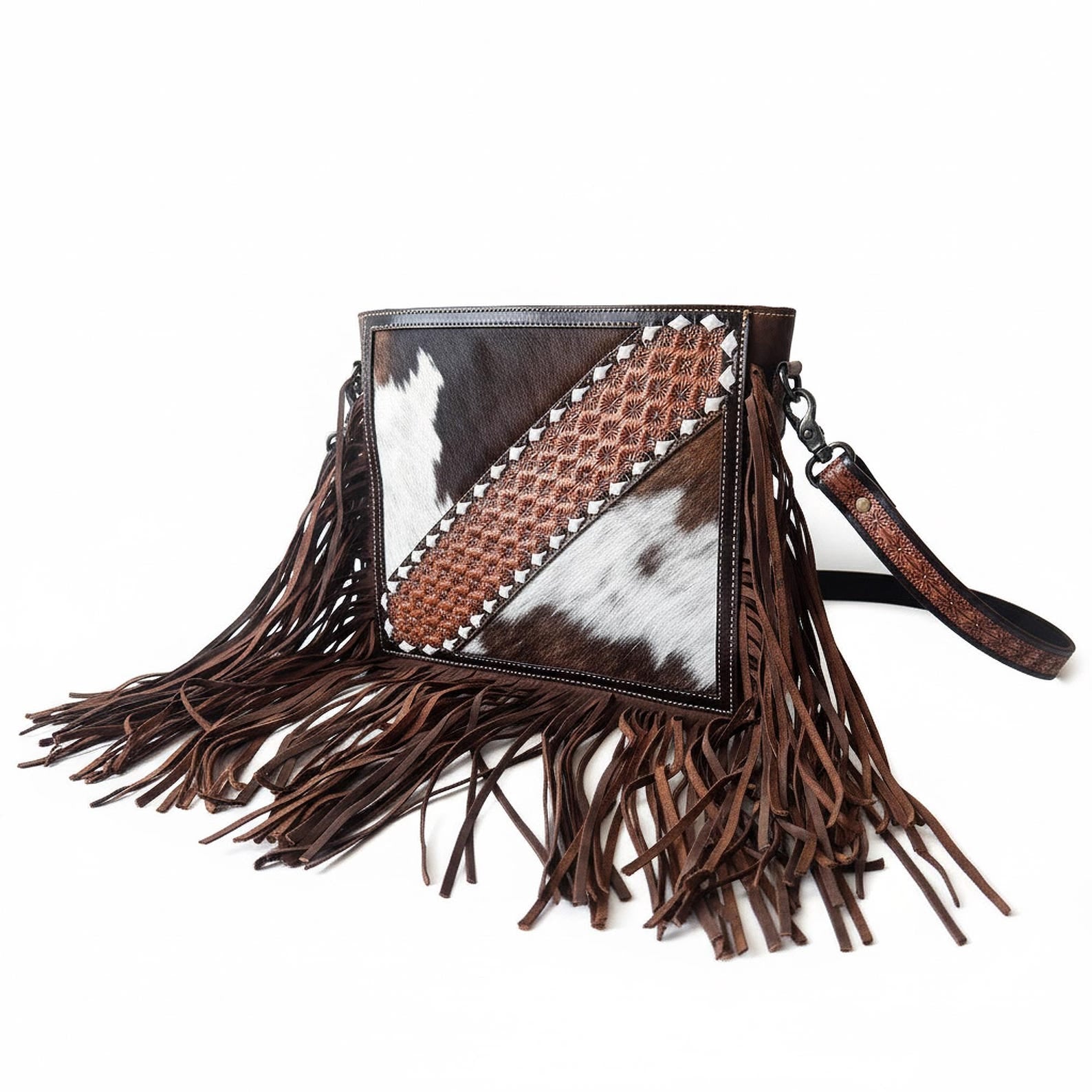 Cowhide and Leather Crossbody Bag with Matching Wallet