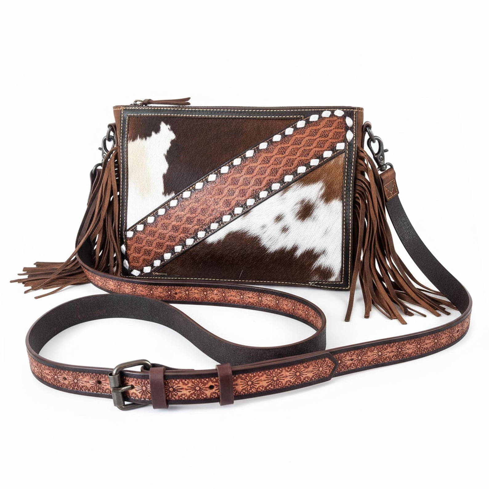Cowhide and Leather Crossbody Bag with Matching Wallet