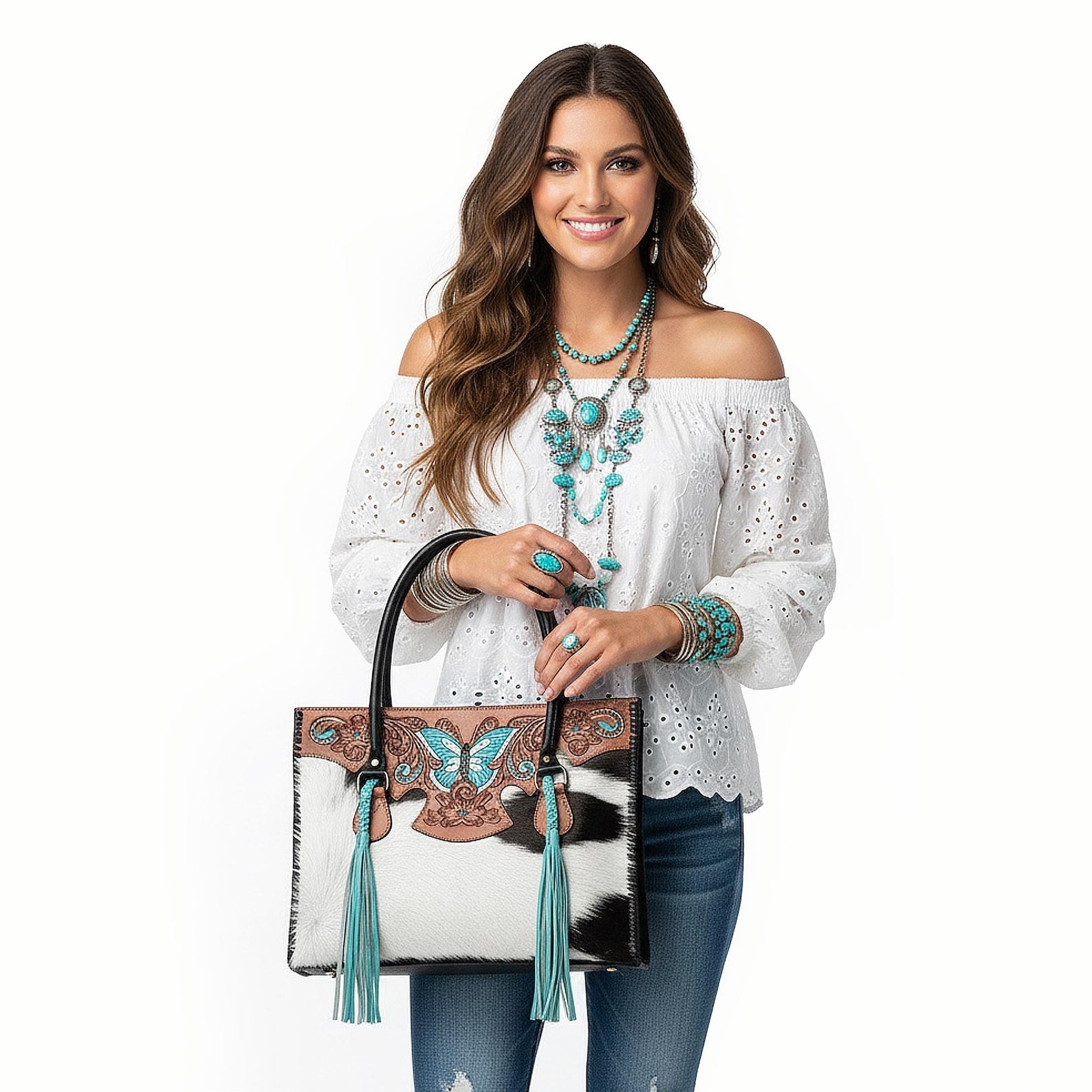 Whispering Butterfly Leather Tote Bag