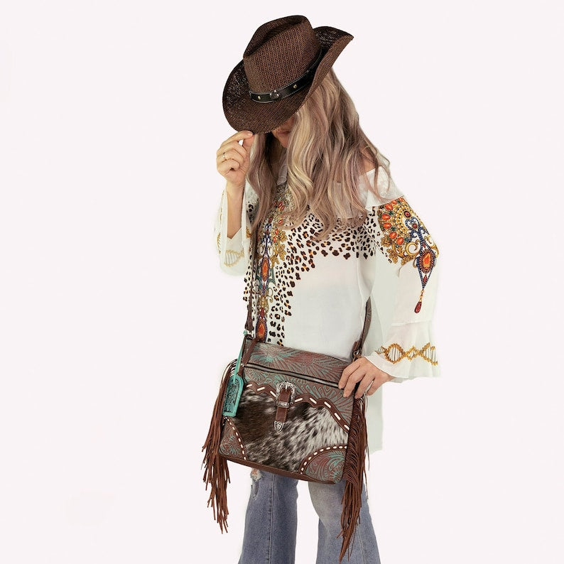 BOHO Western Concealed Carry deals Cowhide Bag with Tooled Leather Accent SUPER SWEET!