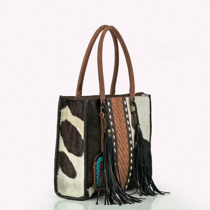 Western Elegance Cowhide Tote Bag