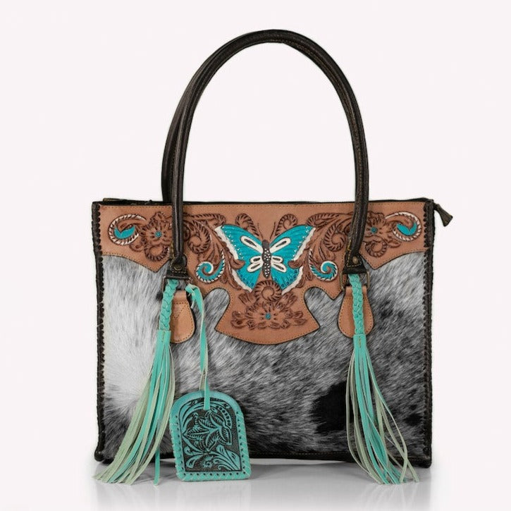 KuSan New Zealand Wool Satchel hot Handbag Turquoise Flower Detail New with Tags