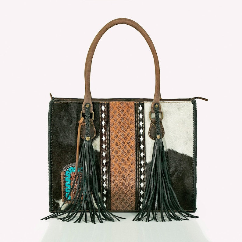 Western Elegance Cowhide Tote Bag