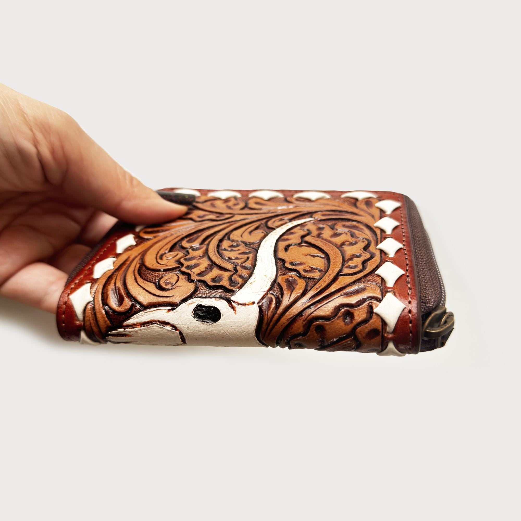 Artisan Hand-Tooled Leather Wallet with Unique Western Design