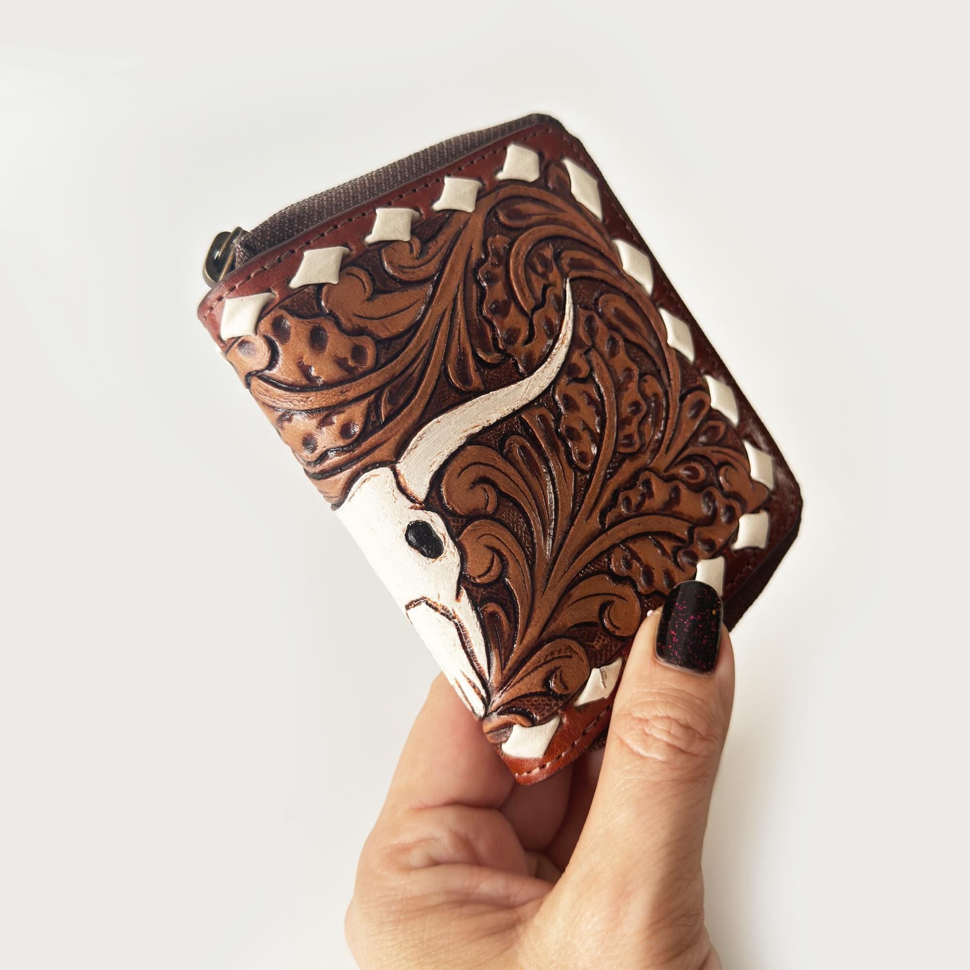 Artisan Hand-Tooled Leather Wallet with Unique Western Design