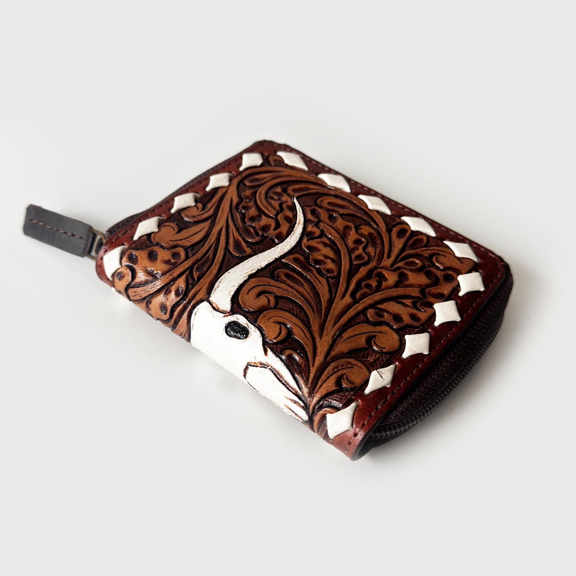 Hand-Tooled Leather Wallet Western Design Travelteli