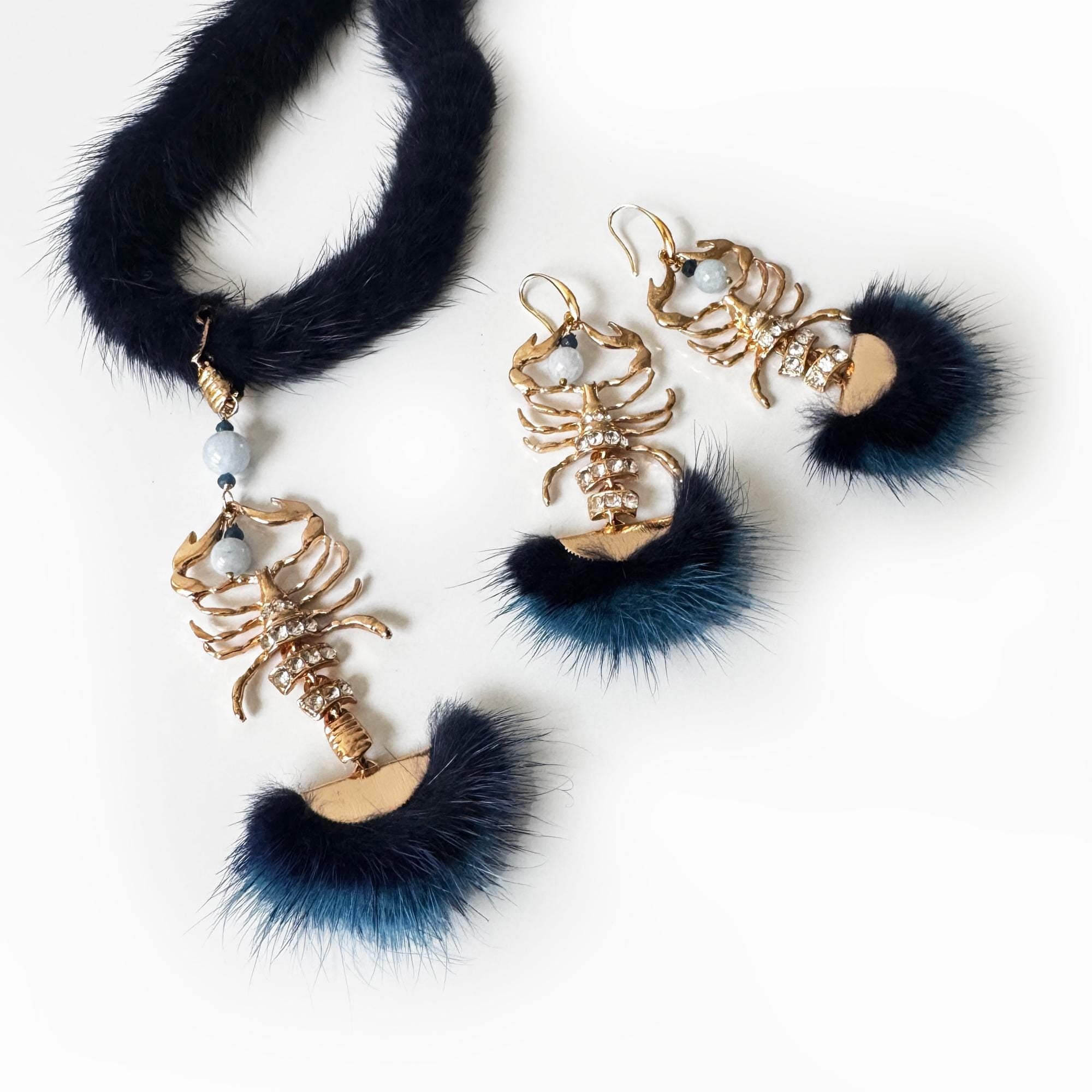 Scorpio Zodiac Mink Fur Jewelry Set | Angelite Gemstone & Swarovski Crystals
