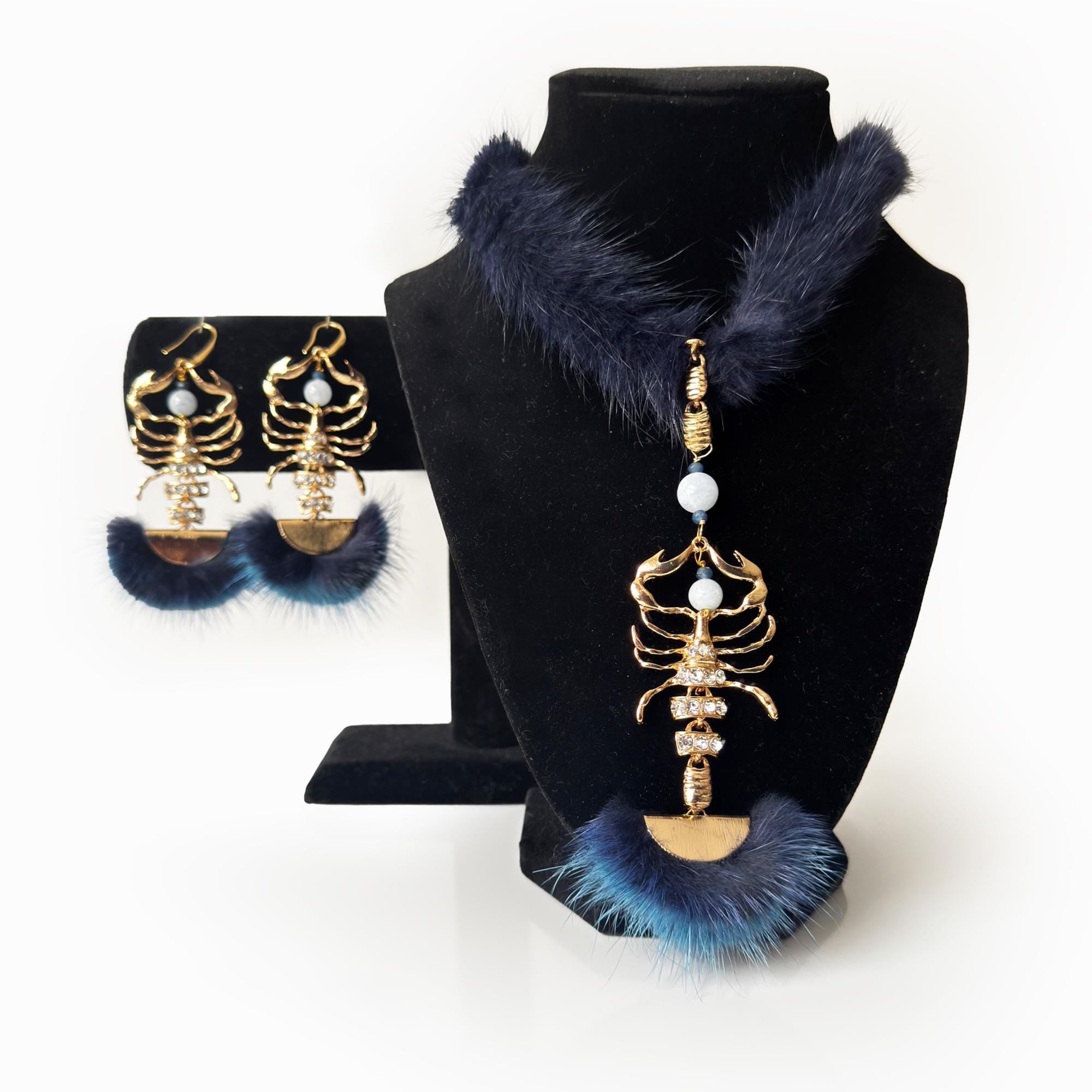 Scorpio Zodiac Mink Fur Jewelry Set | Angelite Gemstone & Swarovski Crystals