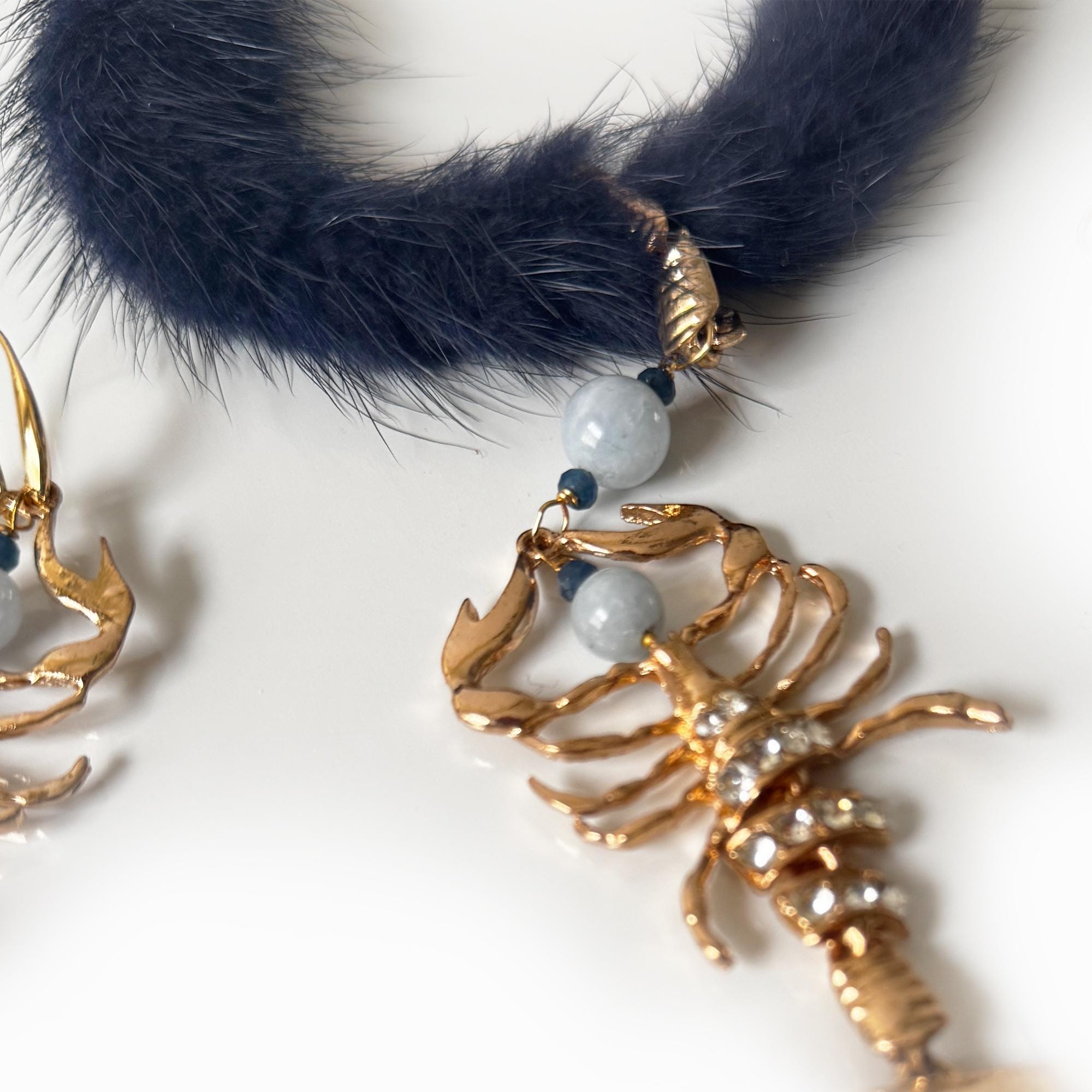 Scorpio Zodiac Mink Fur Jewelry Set | Angelite Gemstone & Swarovski Crystals
