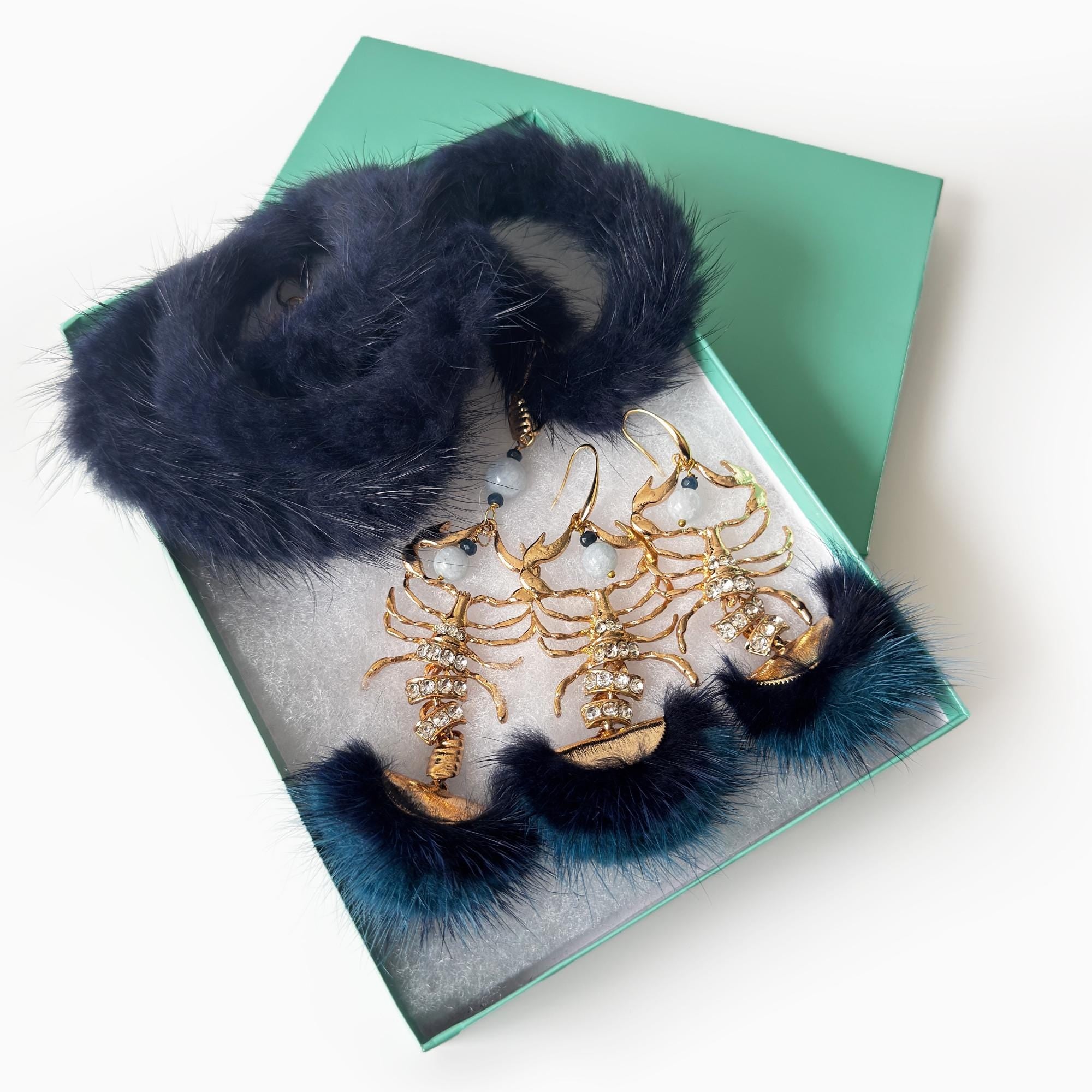 Scorpio Zodiac Mink Fur Jewelry Set | Angelite Gemstone & Swarovski Crystals