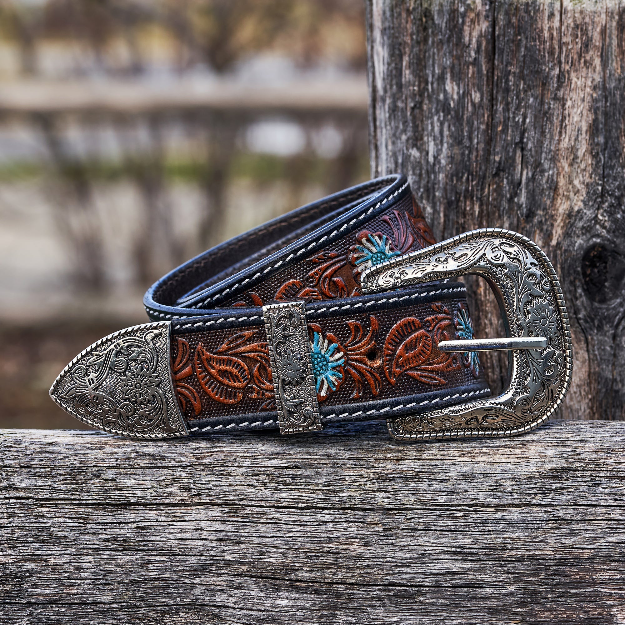 Copper Gleam Floral Turquoise Belt