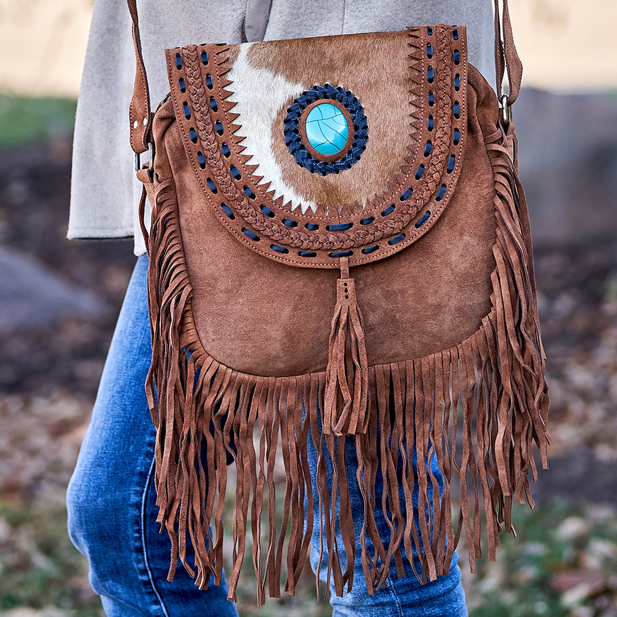 Seminole Turquoise Eye Crossbody Bag Brown