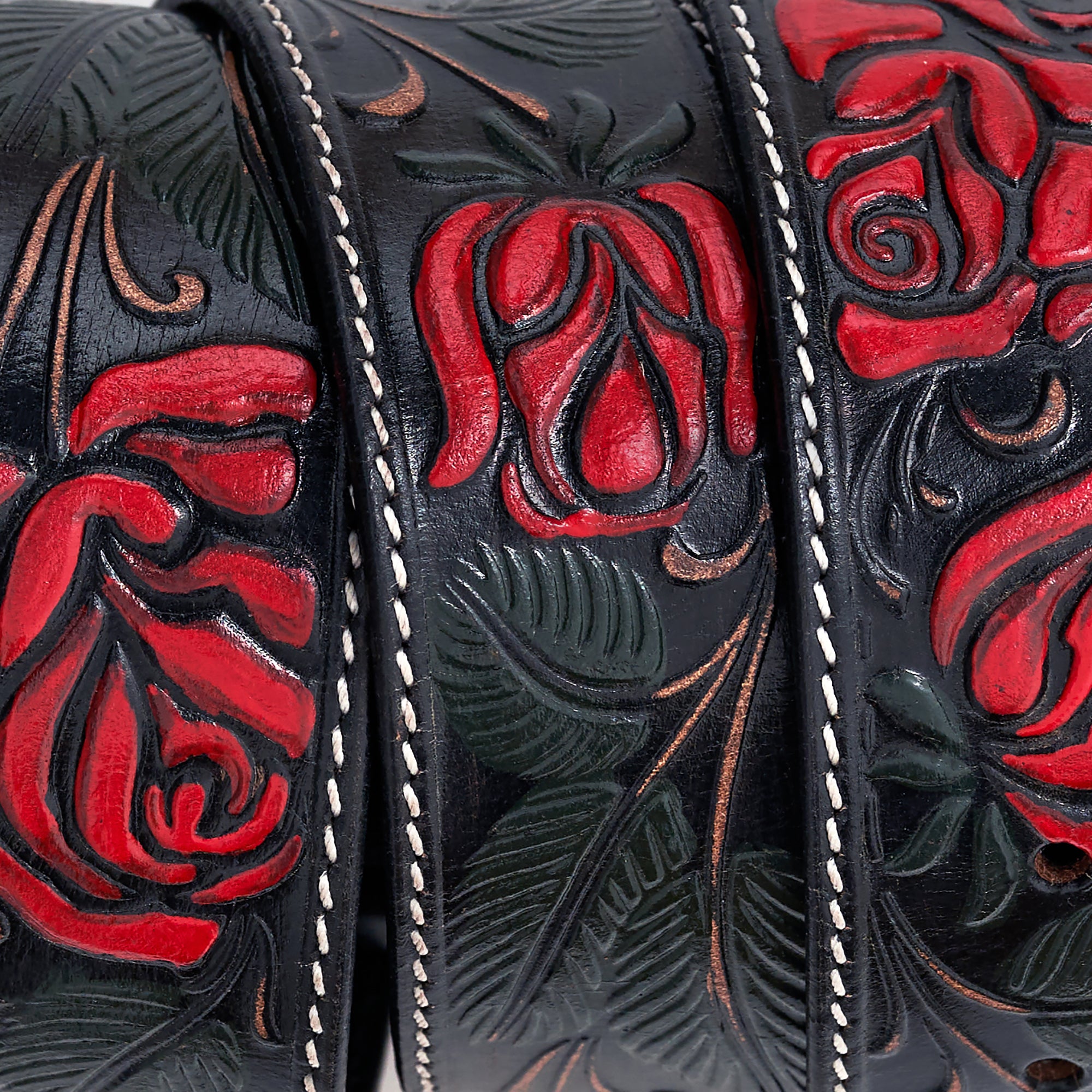 Desert Rose Hand Tooled Leather Belt