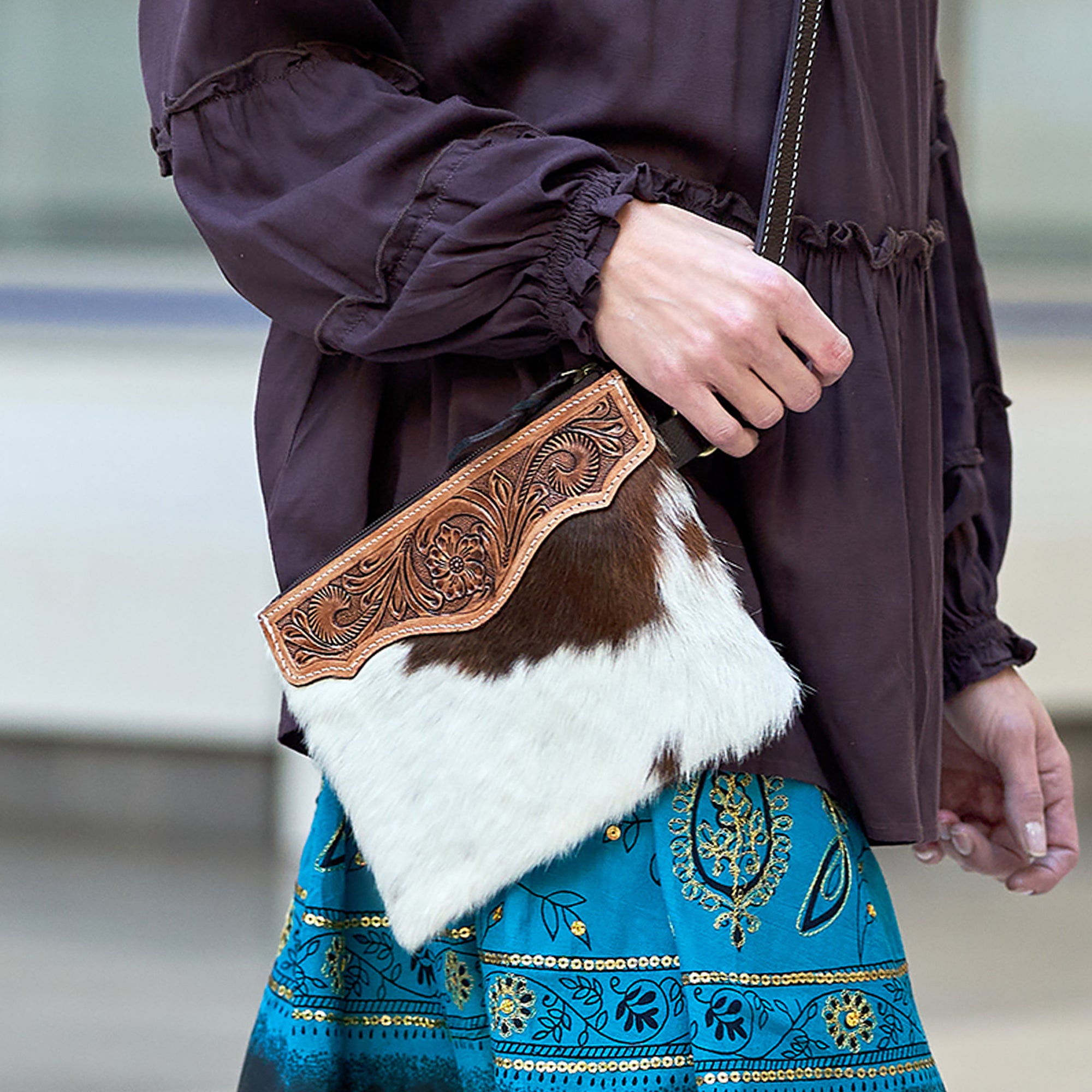 Haida Hand Tooled Detail Cowhide Crossbody Clutch Bag | Wild Wild West | TRAVELTELI 10